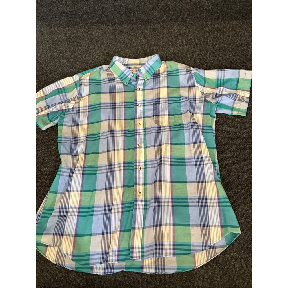 McGregor Contemporary‎ Mens XL Plaid Button Down Shirt Short Sleeve Teal Blue